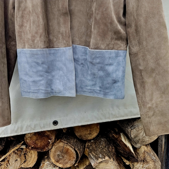 JIGSAW brand Soft Suede Two-Tone Brown & Gray Leather Jacket MINIMALIST Small - Picture 3 of 8